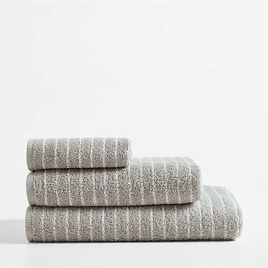 Turkish 100% Organic Cotton Breton Stripe Mist Blue Kids Set of 3 Towels