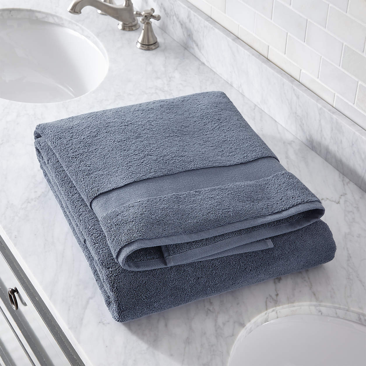 Organic Turkish Cotton Evening Blue Bath Sheet + Reviews | Crate & Barrel