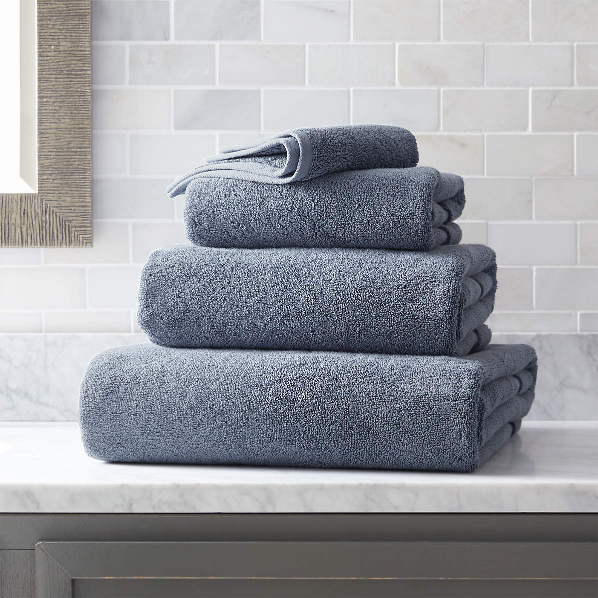 Grey and blue bathroom towels sale