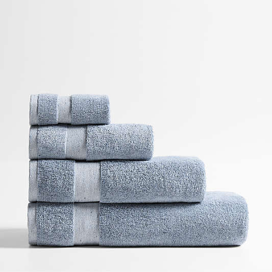 Organic Turkish Cotton Fleck Smoke Blue Bath Towels