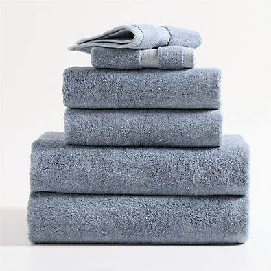 View Organic Turkish Cotton Fleck Smoke Blue Towels, Set of 6 details
