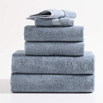 Organic Turkish Cotton Fleck Smoke Blue Towels, Set of 6