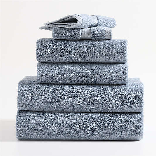 Organic Turkish Cotton Fleck Smoke Blue Towels, Set of 6