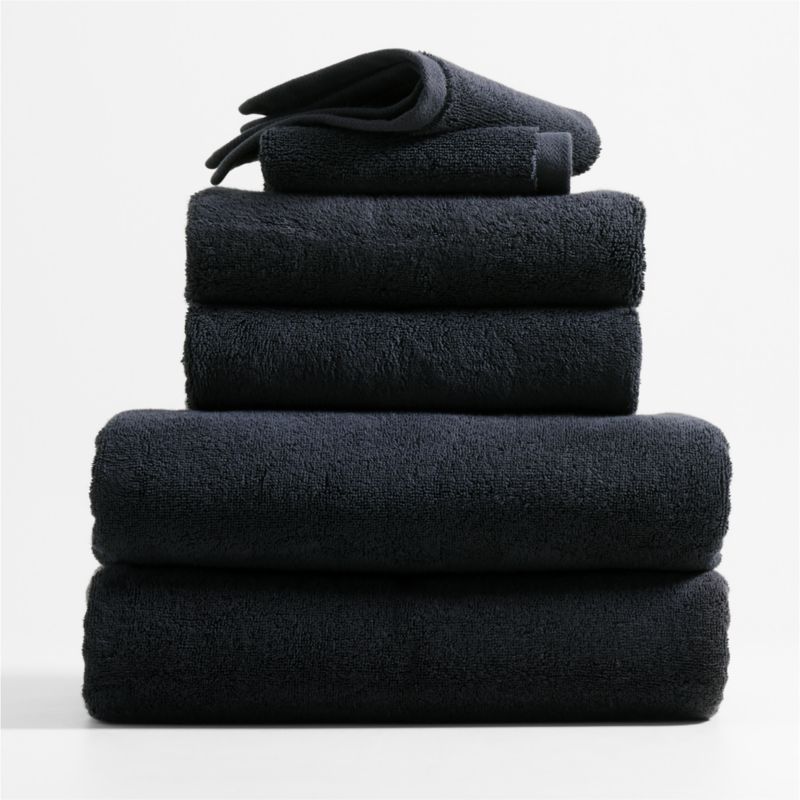 Organic Turkish Midnight Blue Cotton Bath Towels, Set of 6