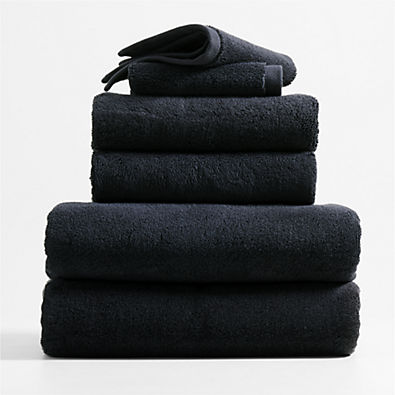 View Organic Turkish Midnight Blue Cotton Bath Towels, Set of 6 details