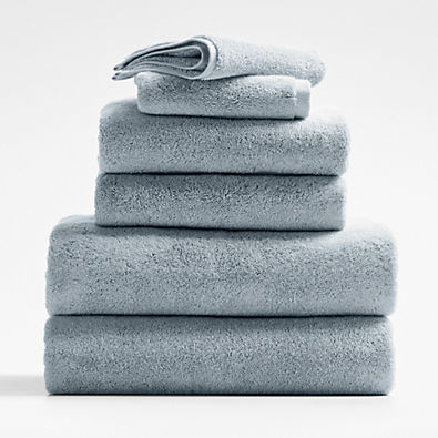 View Organic Turkish Cotton Mist Blue Towels, Set of 6 details