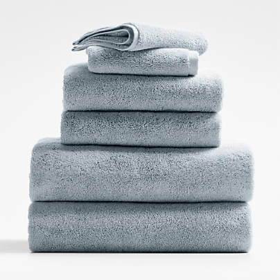 Organic Turkish Cotton Mist Blue Towels, Set of 6