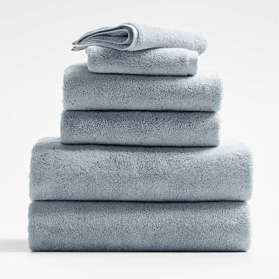 Organic Turkish Cotton Mist Blue Towels, Set of 6 + Reviews | Crate & Barrel
