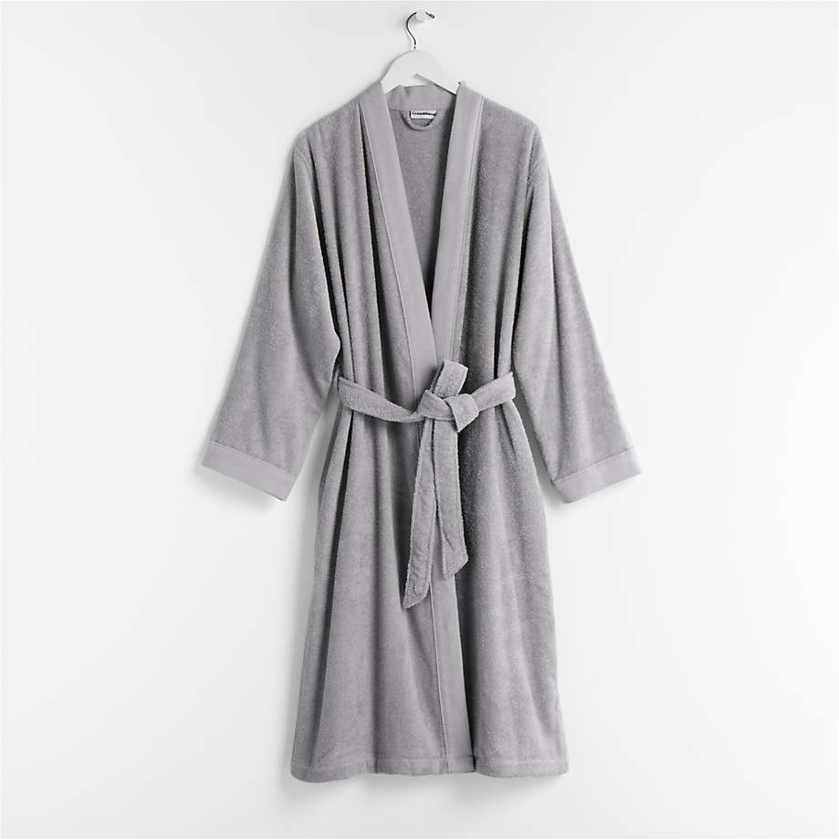 Organic Turkish Grey Cotton Bath Robe L/XL + Reviews | Crate & Barrel