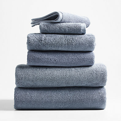 View Organic Turkish Cotton Evening Blue Bath Towels, Set of 6 details