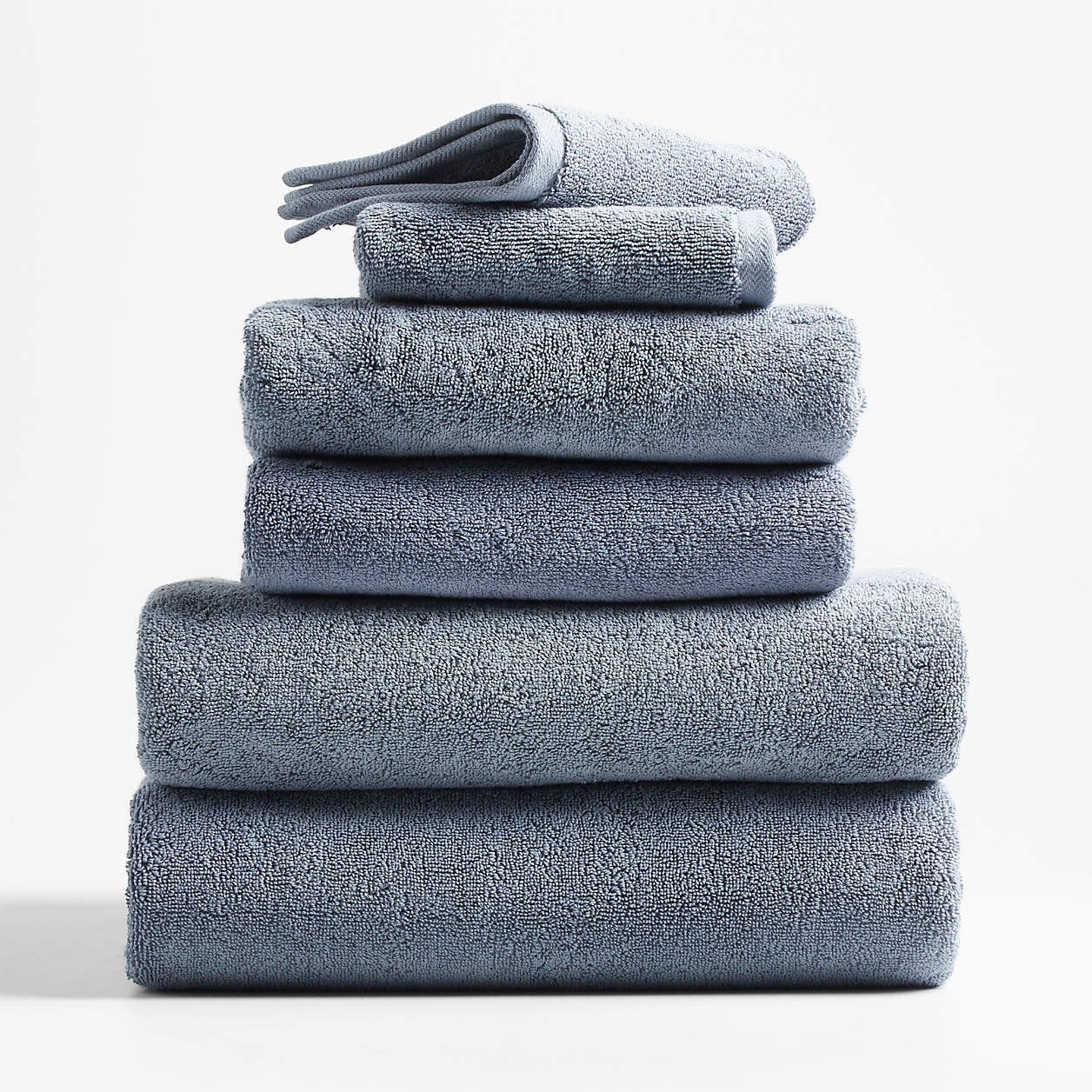 Evening Blue Organic Turkish Cotton Bath Towels, Set of 6