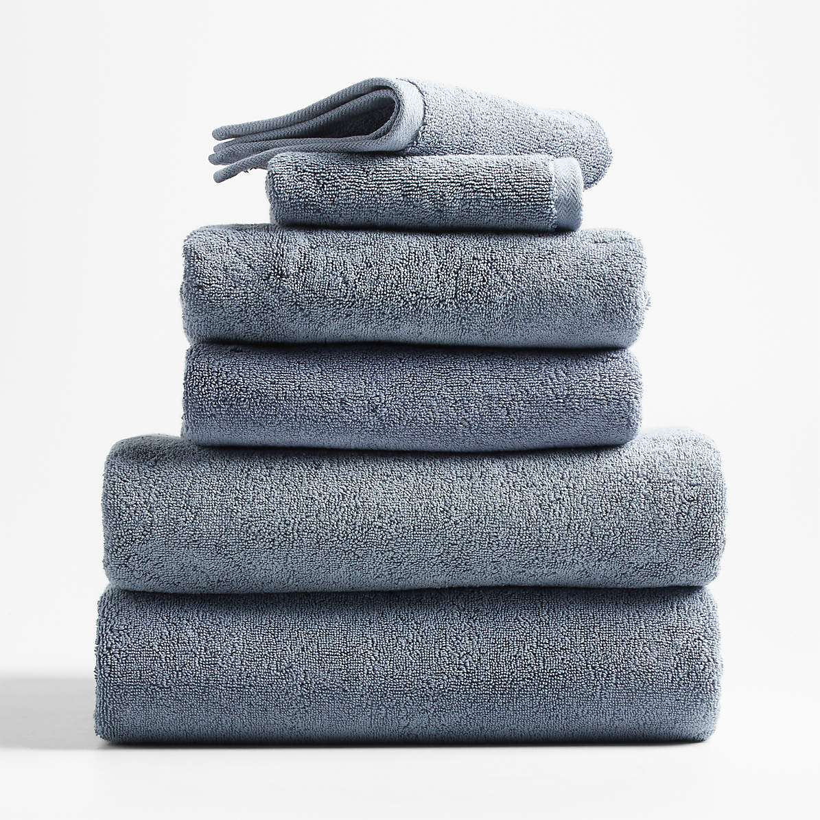 Evening Blue Organic Turkish Cotton Bath Towels, Set of 6 +