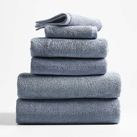 Organic Turkish Cotton Evening Blue Bath Towels, Set of 6