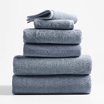 Evening Blue Organic Turkish Cotton Bath Towels, Set of 8