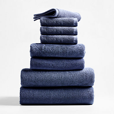 View Classic Organic Turkish Cotton Evening Blue Bath Towels, Set of 8 details