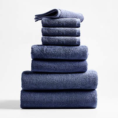 Organic Turkish Cotton Evening Blue Bath Towels, Set of 8