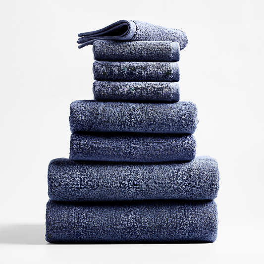 Organic Turkish Cotton Evening Blue Bath Towels, Set of 8