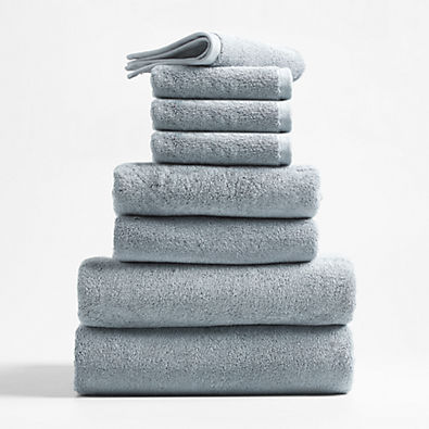 View Organic Turkish Cotton Mist Blue Bath Towels, Set of 8 details