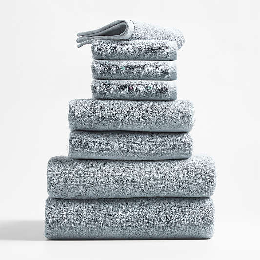 Classic Organic Turkish Cotton Mist Blue Bath Towels, Set of 8