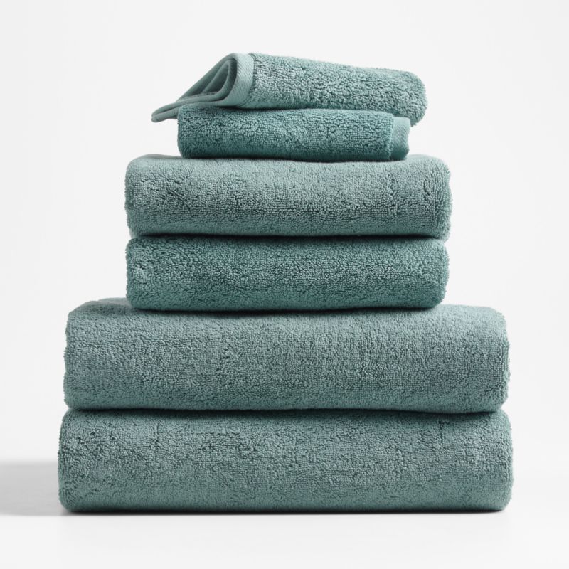 Ocean Blue Organic Turkish Cotton Bath Towels, Set of 6