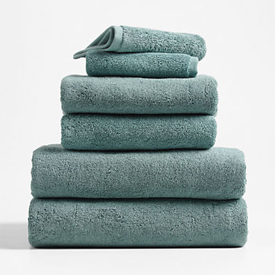 View Organic Turkish Cotton Ocean Blue Bath Towels, Set of 6 details