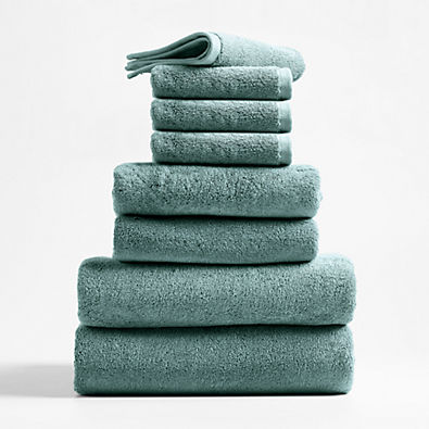 View Organic Turkish Cotton Ocean Blue Bath Towels, Set of 8 details