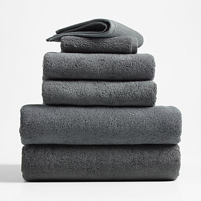 View Organic Turkish Cotton Slate Grey Bath Towels, Set of 6 details