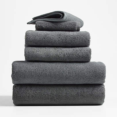 Slate Grey Organic Turkish Cotton Bath Towels, Set of 6