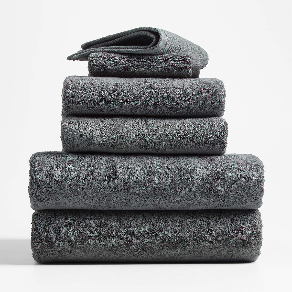 Slate Grey Organic Turkish Cotton Bath Towels, Set of 6 + Reviews
