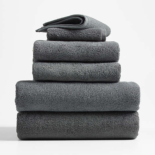 Slate Grey Organic Turkish Cotton Bath Towels, Set of 6