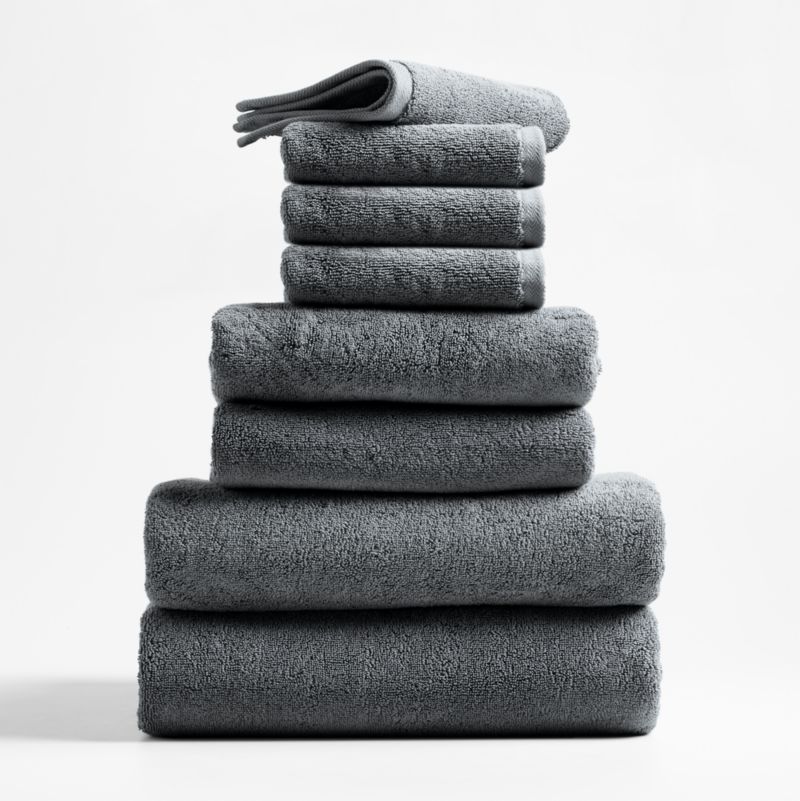 Slate Grey Organic Turkish Cotton Bath Towels, Set of 8 | Crate & Barrel