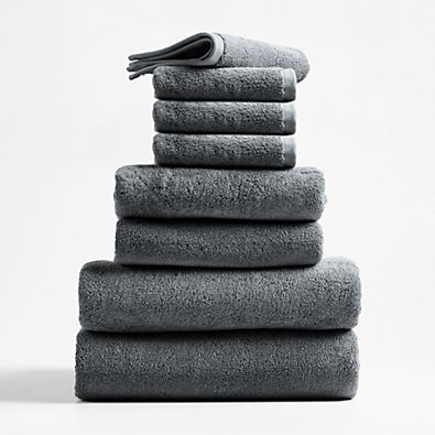 View Organic Turkish Cotton Slate Grey Bath Towels, Set of 8 details