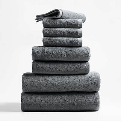 Slate Grey Organic Turkish Cotton Bath Towels, Set of 8