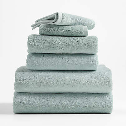 Spa Blue Organic Turkish Cotton Bath Towels, Set of 6