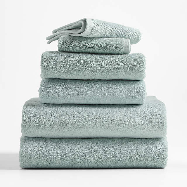 Crate&Barrel Tapestry Teal Organic Turkish Cotton Bath Towels, Set of 6