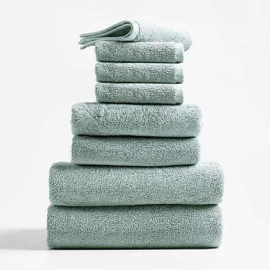 Spa Blue Organic Turkish Cotton Bath Towels, Set of 8