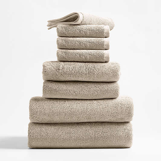 Classic Organic Turkish Cotton Taupe Bath Towels, Set of 8