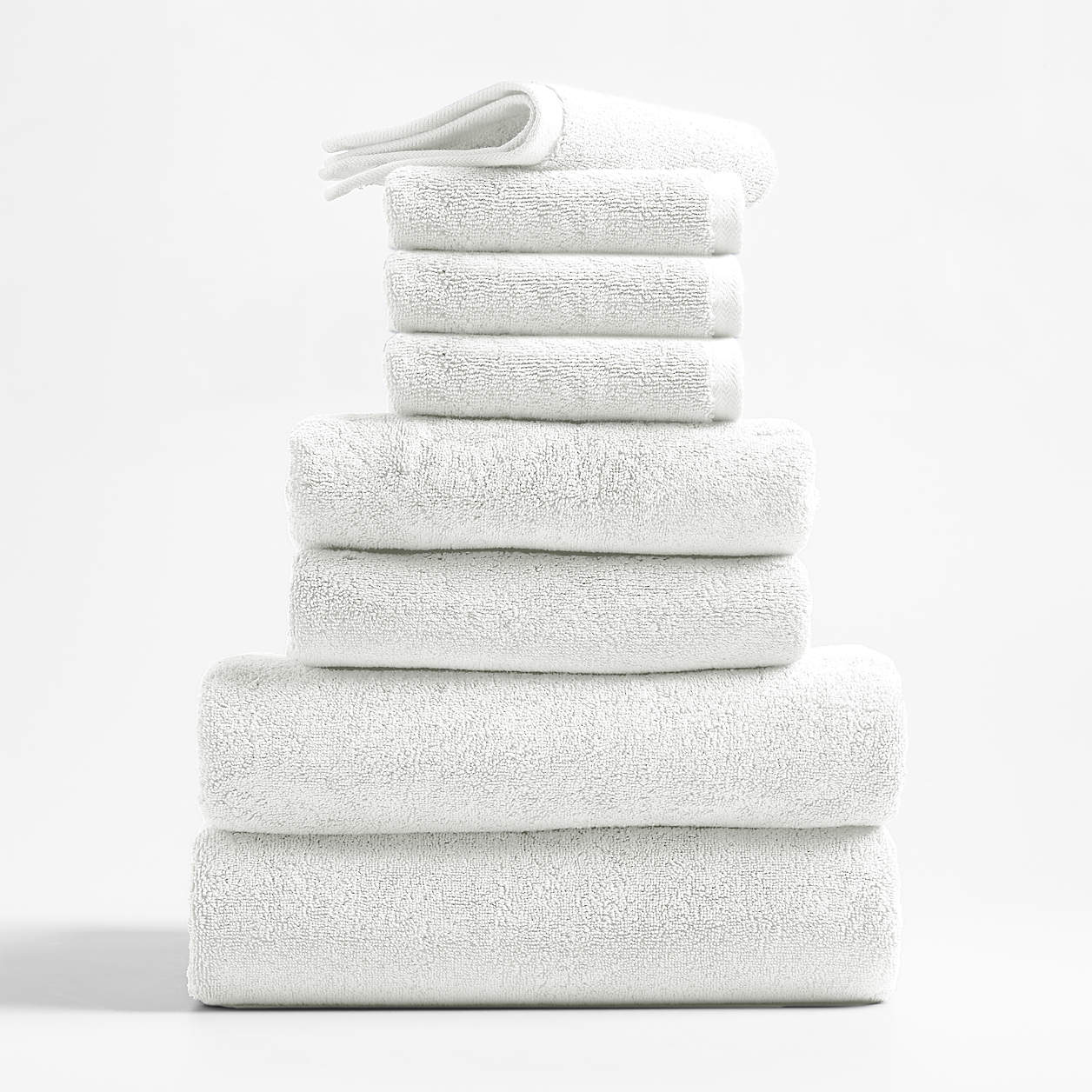 Organic Turkish Cotton 800Gram White Towels, Set of 8 Crate & Barrel