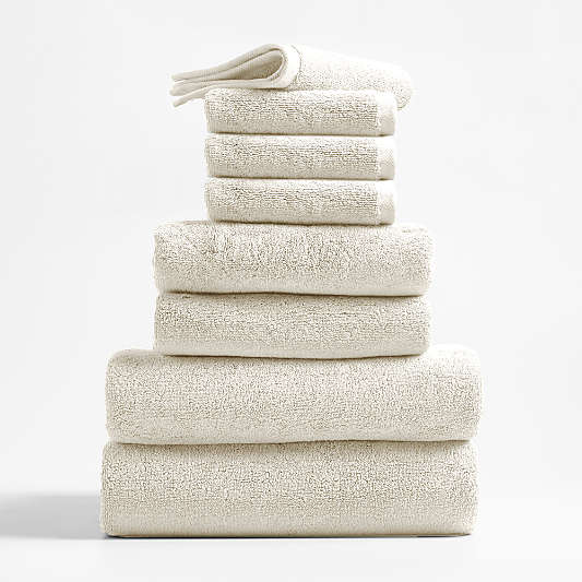 Organic Turkish Cotton Ivory Bath Towels, Set of 8