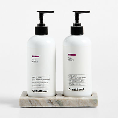 View Fig + Amber Hand Soap & Lotion 3-Piece Set with Tuscan Kitchen Marble Caddy details