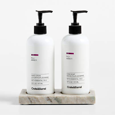 Fig + Amber Hand Soap and Lotion Set with Tuscan Marble Caddy