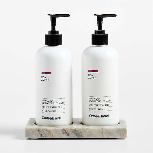 Fig + Amber Hand Soap & Lotion 3-Piece Set with Tuscan Kitchen Marble Caddy