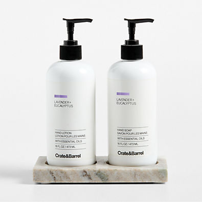 View Lavender + Eucalyptus Hand Soap & Lotion 3-Piece Set with Tuscan Kitchen Marble Caddy details