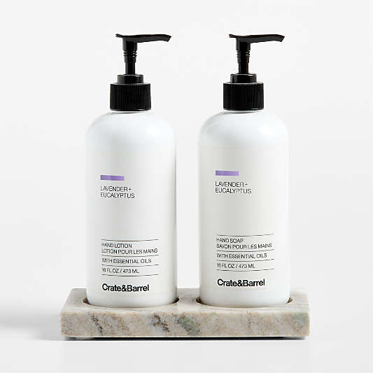 Lavender + Eucalyptus Hand Soap & Lotion 3-Piece Set with Tuscan Kitchen Marble Caddy
