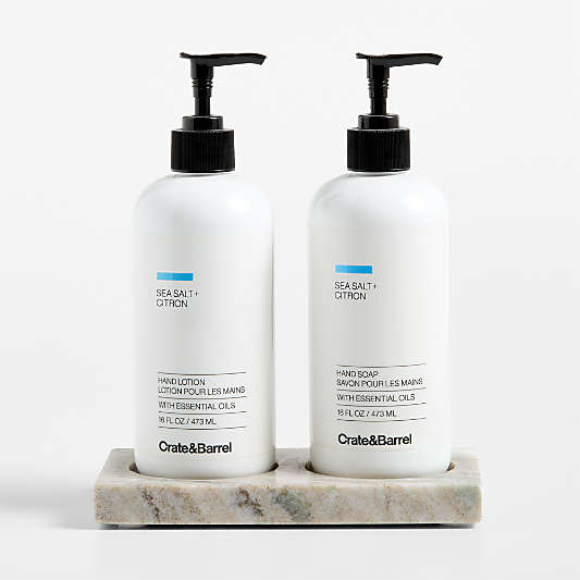 Sea Salt + Citron Hand Soap and Lotion Set with Tuscan Marble Caddy