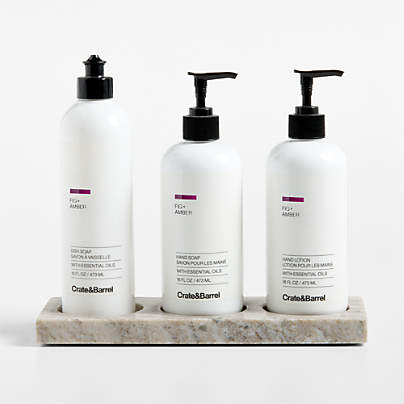 Fig + Amber Hand Soap, Lotion and Dish Soap Set with Tuscan Marble Caddy