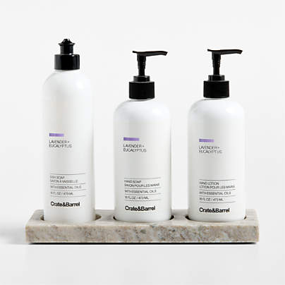Lavender + Eucalyptus Hand Soap, Lotion and Dish Soap Set with Tuscan Marble Caddy