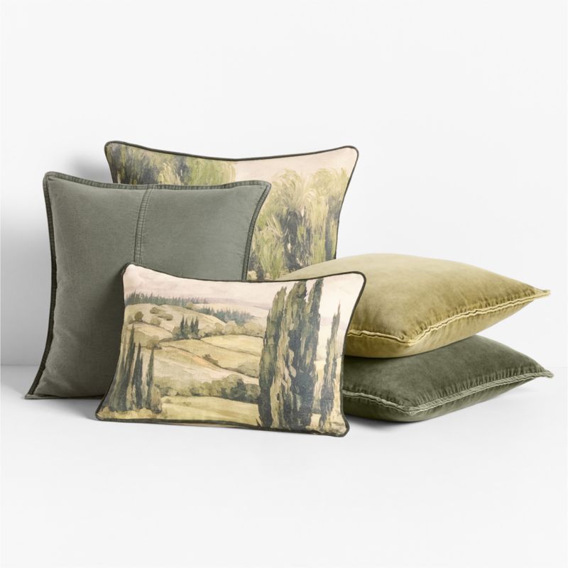 Amanha Washed Organic Cotton Denim 20"x20" Burnt Green Throw Pillow with Feather Insert - image 3 of 4