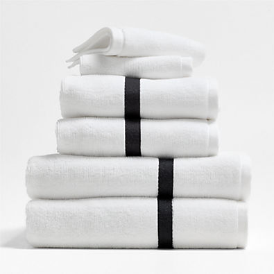 View Tuxedo Stripe Organic Cotton Ink Black Bath Towels, Set of 6 details