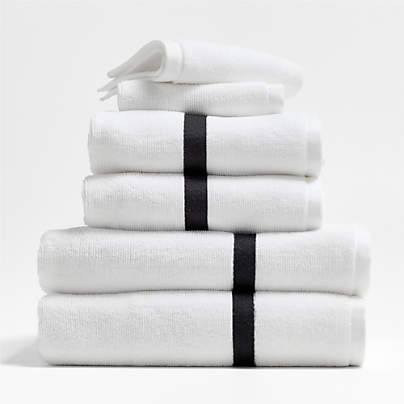 Tuxedo Stripe Organic Cotton Ink Black Bath Towels, Set of 6